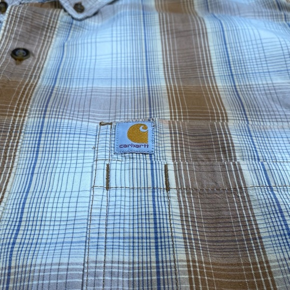 Carhartt Men's Plaid Brown and White Short Sleeve Shirt, 2XL / XXL - Picture 7 of 8